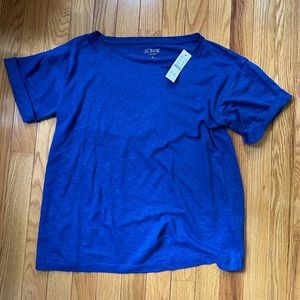 NWT J. Crew Linen roll-cuff crewneck T-shirt, Regal Blue, Sz Small